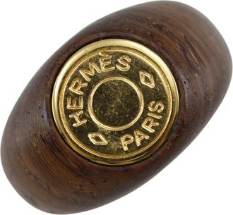 Herm&egrave;s Sellier Brown Gold Plating Wood Band Ring (Pre-Owned)