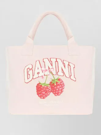 Ganni canvas tote bag graphic print handles