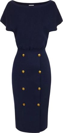 Elisabetta Franchi Gebreide jurk met juwelen knopen - Dames - Kleedjes - Blauw - XS - Polyester - Kleedjes