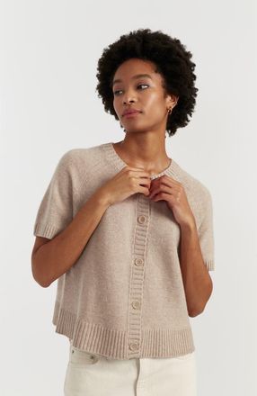 Chinti and Parker Lightweight Wool-Cashmere Button-Front Tee in Soft Oat at Nordstrom, Size X-Small