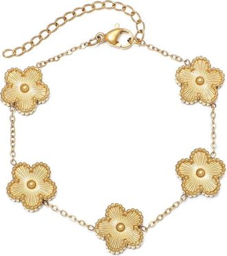 Adornia Adornia 14K Plated Stainless Steel Tarnish-Resistant 5-Leaf Clover Station Bracelet