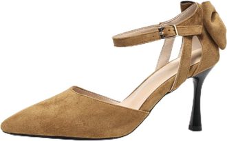 Generic Womens Pointed Toe Stiletto Heels with Bow-Knot - Side Cut-Out Design, for Bridal Party,Brown,5.5 UK