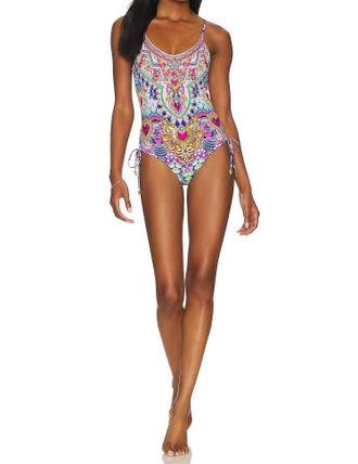 Camilla Womens Scoop Neck Lace Up Side One Piece In Lucky Charms