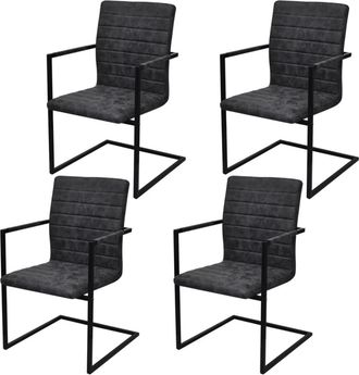 vidaXL Vidaxl - Sillas De Comedor Voladizas 4 Unidades Cuero Sint&eacute;tico Negro