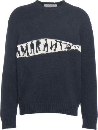 Amaranto Oversized Knit Sweater With Intarsia Logo And Ribbed Finish