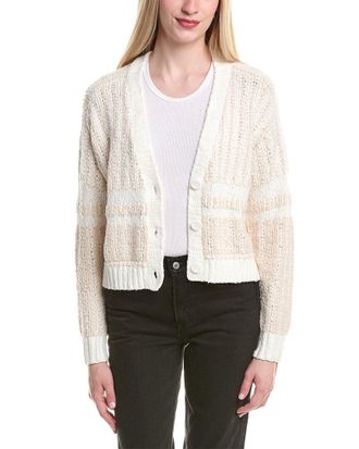 Autumn Cashmere Cotton By Autumn Cashmere 2-Tone Jacquard Cropped V-Neck Cardigan