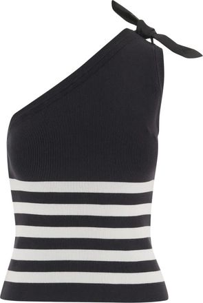 Patou Tops, Dames, Zwart, XS, Katoen, Top met &eacute;&eacute;n schouder en streepjespatroon