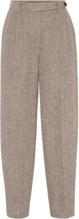 Brunello Cucinelli Light Brown Linen Tapered Trousers, Brand Size 38 (US Size 4)