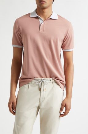 Eleventy Contrast Trim Cotton Piqu&eacute; Polo in Crimson/Light Grey at Nordstrom, Size Xxx-Large
