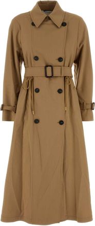Max Mara Camel Stretch Polyester Blend Fauto Trench Coat