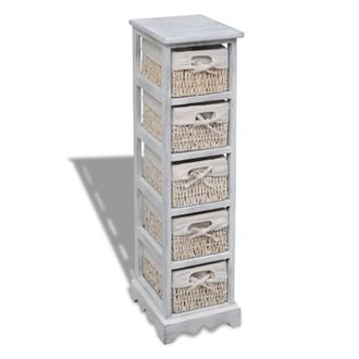 Berkfield Home Wooden Storage Rack 5 Weaving Baskets White