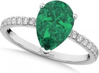 Allurez Pear Cut Emerald & Diamond Engagement Ring 14K White Gold 2.81ct