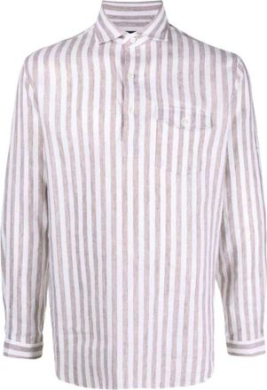 Lardini Gestreepte Shirt - Heren - Casual Overhemden - Wit - M - Linnen - Overhemden