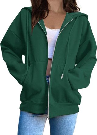 Generic Womens Solid Color Hoodies UK Fall Winter Long Sleeve Drawstring Solid Color Sweatshirt Dressy Casual Full Zipper Loose Fit Jacket Comfy Going Out Coa