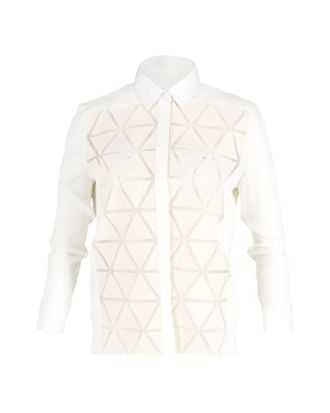 Victoria Beckham Geometric Button-Up Shirt in Cream Cotton