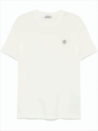 Stone Island White Cotton Short-Sleeve T-Shirt With Logo Patch