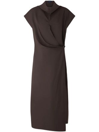 SOEUR Wrap-Style Midi Dress with High Collar
