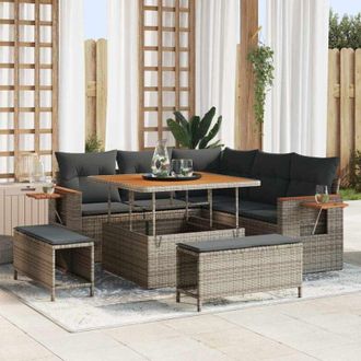 vidaXL Conjunto De Sof&aacute; De Jard&iacute;n Manual 8 Pcs Gris 100 X 100 X 71 Cm Vidaxl