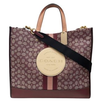 Coach Red Color Wine Leather Canvas Tote Bag (Pre-Owned)