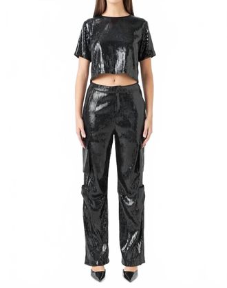 endless rose Sequins Cargo Pants In Black