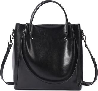 Generic Compatible For Leather Womens Shoulder Bag Tote Large Capacity Crossbody Handbag Commuter Shopping(Black)