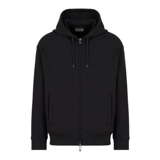Emporio Armani Zip-throughs, male, Black, Size: L Black Sweater with Hood and Zipper