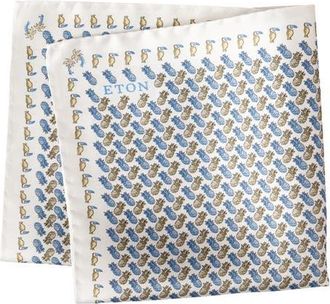 Eton White Pineapple Print Silk Twill Pocket Square at Nordstrom