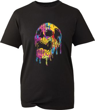 Generic Beautiful Dripping Gothic Skull Halloween T-Shirt Rainbow Skull Spooky Halloween Costume Unisex Gift Tee Top (Black, XL)