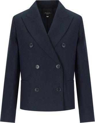 Max Mara Blauwe Katoenen Tappeto Double-Breasted Blazer - Dames - Blazers - Blauw - 2XS - Katoen - Jassen