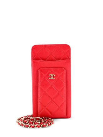 Chanel O Phone Holder Quilted Caviar crossbody bag - women - Calf Leather - One Size - Red