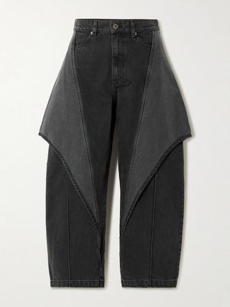 J.W.Anderson Jeans Cropped A Gamba Larga E Vita Alta A Strati - Grigio