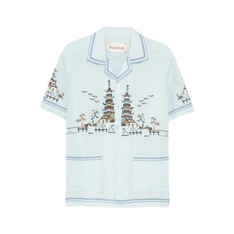 Baziszt Short Sleeve Shirts, male, Blue, Size: XL Meguru Patch-Pocket Shirt