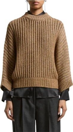 PESERICO Jersey capeado punto lana y alpaca - Dames - Ronde hals truien - Beige - M - Wol - Truien & Vesten