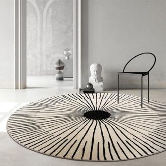 OEM Tapis Redondo - Algod&oacute;n Felpa Corta - Di&aacute;metro 120 Cm - Dise&ntilde;o Rayado Negro Blanco - Para Sal&oacute;n Dormitorio