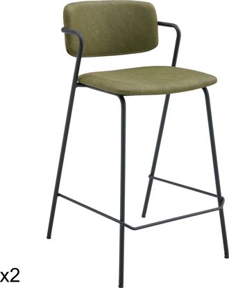 Happy Garden Lote de 2 taburetes de bar de polipiel verde