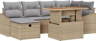 vidaXL Garden Sofa Set Height-Adjustable 7 pcs Beige Poly Rattan vidaXL