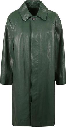 Burberry Lange Leren Automobieljas - Dames - Mantel - Groen - 3XS - Leer - Jassen