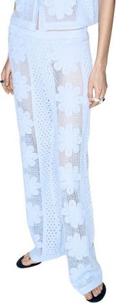 Mango Openwork Embroidery Straight Leg Pants in Sky Blue at Nordstrom, Size X-Small