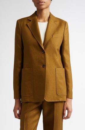 Max Mara Guglia Linen Blazer in Olive Green at Nordstrom, Size 14