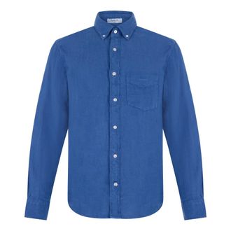GANT Casual Shirts, male, Blue, Size: S Long Sleeved Linen Shirt