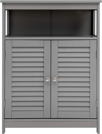 Costway Armario Del Ba&ntilde;o Con Doble Puerta De Persiana Y Repisa Regulable Armario De Madera(gris) - Costway