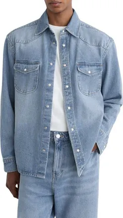 Reiss Finley Snap-Up Western Shirt in Washed Blue at Nordstrom, Size Xx-Large