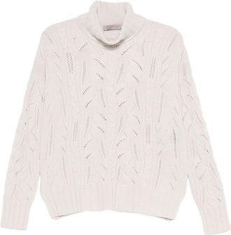 D.exterior Wool-Cashmere Blend Sweater With Cable Knit Pattern