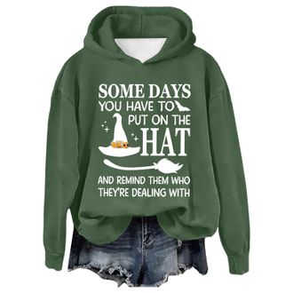 Generic Womens Halloween Letter Print Hooded Sweatshirt - Long Sleeve Crewneck Pullover with Graphic Pattern for Fashion Comfort Wear (Green, XXL)