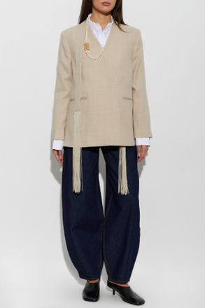 By Malene Birger Wool Jacket Emma With A Belt, Womens, Beige