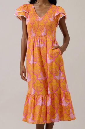 Sugarlips Jaidy Floral Patte Midi Dress In Orange Multi