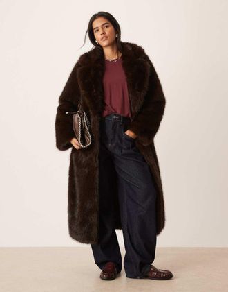 Urban Code Monster - Cappotto in pelliccia sintetica marrone con cintura