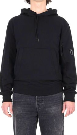 C.P. Company Diagonal Cotton Black Hoodie with Logo Patch