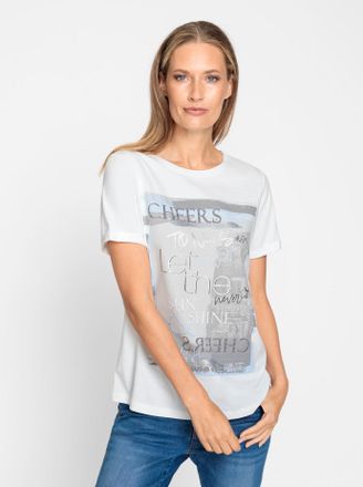 Heine T-Shirt HEINE Shirt, Damen, Gr. 34, beige (ecru), 50% Baumwolle, 50% Modal, bedruckt, gemustert, mehrfarbig, Rundhals, Shirts T-Shirt