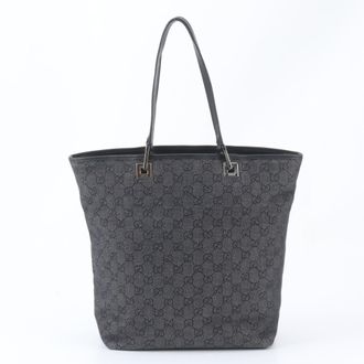 Gucci Gg Canvas Black Gg Canvas Leather Handbag Tote Bag (Pre-Owned)